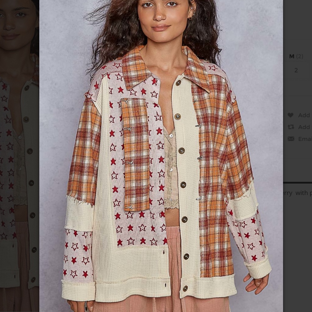 POL Mixed Plaid & Star Patchwork Shacket in Orang… - image 3